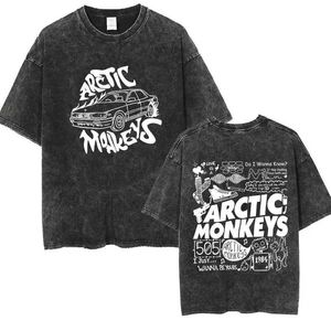 Men's T-Shirts Punk Rock Arctic Monkeys Tour Music Tracklist T-Shirt Men Women Hip Hop Vintage Washed Oversized T-shirts Male Gothic Strtwear T240515