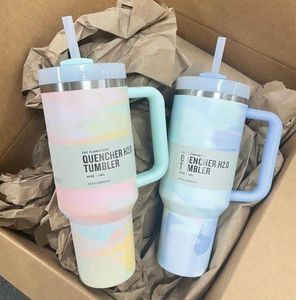 Ship Within 12h 40 OZ Clean Slate Warm Cool Serene Brushstrokes Quencher H2.0 40oz Tumblers Cups with Handle Lid and Straw Neon Pink White Black Car Mugs 0515