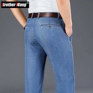 Men's Pants Classic Spring Summer Thin Lyocell Jeans Men High Quality Straight-leg Stretch-denim Pants Male Branded Trousers Blue Black Y240514