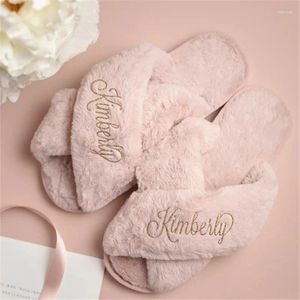 Party Favor Personalized Bridal Slipper Bridesmaid gåvor Dusch Wedding Fluffy Bachelorette Hen Slippers