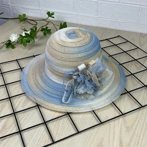 Wide Brim Hats Summer Sun Hat Korean Style Bucket Elegant Floral Decor Caps Wedding Tea Party Vacation Beach