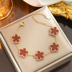 Luxury Plum Blossom Double sided Bracelet Womens Fashion Five Flower Charm Bracelet Fashion Designer Jewelry Wholesale Designed for Women Love Gift Bracelet