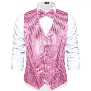 Herrvästar hi-slam rosa solid paljett jacquard krage kostym väst smidig midja för bröllop groomsmen v-hals tuxedo ärmlös jacka