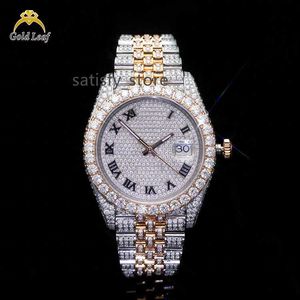 Goldleaf Fine Jewelry Custom Mechanical Moissanite Watch Round Dial Luxury Full Pave VVS Moissanite Watch