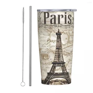 Tumblers Paris E-Eiffel Kuleleri Paslanmaz ve kapaklı 20 oz araba kupaları ile paslanmaz çelik bardak vintage termal bardaklar soğuk su şişesi