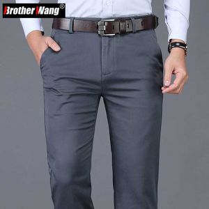 Herrenhosen Klassischer Stil Herbst Herbst Herren regelmäßige Fit Dark Grey Hosen Business Mode Dicke elastische Straight Brandhose Männlich Y240514