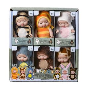 Kawaii 6 artiklar/Lot Animal Doll Present Box 11cm Söt baby Neonatal Mini Doll Diy Children's Girls Game Express Artikels Birthday Present