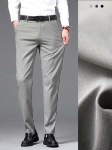 Męskie spodnie Nowe lato wysokiej jakości luksusowy gładki miękki garnitur biznesowy formalne spodnie Mężczyźni cienki kolor prosty spodni biurowy Mężczyzna Y240514