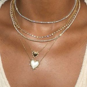 Tennis 2023 New Luxury Fashion Womens Jewelry 5A Cubic Zirconia CZ Prong Set Tennis Chain Necklace d240514