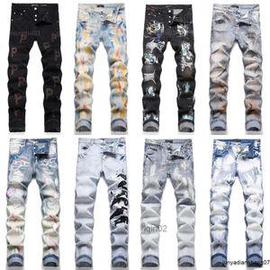 Lila jeans designer för man denim byxor mens jean mager hip hop spray målar mode streetwear joggers pant märke raka ben byxor svart i2vh