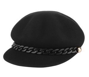 New Trendy Rivet Chain Beret Hat Women Newsboy Cap Autumn Winter Hats Wool Octagonal Cap Female Artist Painter Hat Boina26132757447716