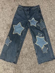 HARAJUKU 1990-talets retrostjärna Fashion Graphic Embroidery Baggy Jeans Womens Y2K Hip-Hop Gothic Wide Pants Street kläder 240508