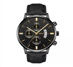 Man Leather Strap Watches with Calendar Fashion Big Dial Mens Watches with Gold Silver Black Case8149946