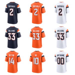 2024 FOTBALL JERSEY SURAIT II 2 BO NIX 10 SUTTON 14 JAVONTE WILLIAMS 33 Teamtröjor Orange Navy White Color Stitched Men's Size S-XXXL