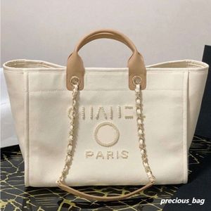 2024 Designer Bag Beach Fashion Cotton Linen Denim Large Capacity Shopping Tote Chain Strap Versatile