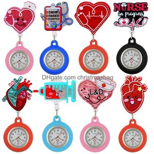 Relógios de bolso adorável desenho animado enfermeiro médico hospital Medical Heart Beat Clip emblema de emblema retrátil do relógio Relógio Relógio Droga Droga Ot2oy