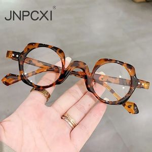 Jnpcxi varış retro yuvarlak punk gözlük erkekler temiz lens moda çerçeve kadınlar vintage hexagon dekorasyon erkek 240507