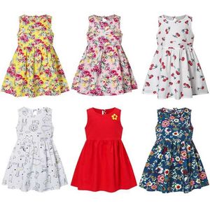 Kız Elbiseleri 2023 İlkbahar/Yaz Kız Tank Top Elbise Çocuk Kolsuz Baskılı Prenses Elbise Bebek Kore Parçalı Çiçek Boş Zaman Güneş Elbisesi D240515