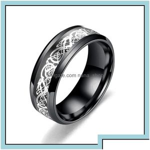 Band Rings Band Rings Fashion 8Mm Wedding Ring For Men Women Retro Celtic Dragon Inlay Red Carbon Fiber Size 613 Drop Delivery Jewelry Dhp3K