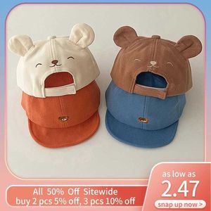 Caps Hats Cute Ear Baby Peaked Hat Boy Girl Outdoor Sunshade Visors Adjustable Short Brim Baseball Hats Cartoon Bear Kids Duck Tongue Cap Y240514