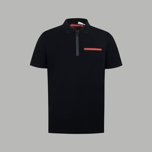 2024 Classic Street Polo Mens Brand Leisure T -camicie cuciture ricami laser personalizzati di alta qualità classici magliette di design del marchio di colla in nero e rosso