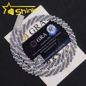 Fina smycken Iced Out Hip Hop Chain S925 Gold Plated VVS-Fl Moissanite Mixed Synthetic Spinel Blue Fashion Long Necklace