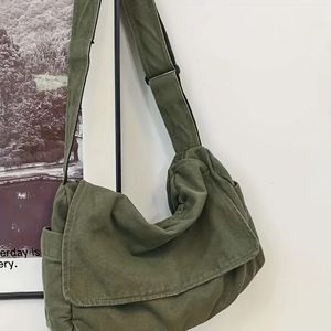 Womens Messenger Bag Vintage Handtasche Leinwand Teenager Schultertaschen Casual Crossbody Handtaschen 240506