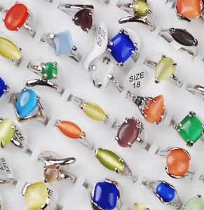 whole 100pcs cat eye Gemstone 925 silver rings Assorted Colors Wedding including dispaly box6930812