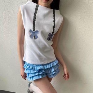 Women's T-Shirt Slash Neck Sleeveless Tops 2024 Summer Clothes for Women Y2k 2000s Printed Tshirt White Graphic Tee