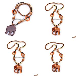 Hänghalsband nya boho etniska smycken långhandgjord pärla trä elefant maxi halsband för kvinnor hela repkedjan trendy9808170 dro dhqpk