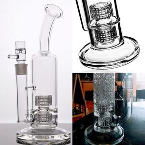 With Logo Glass Bongs Double Stereo Matrix Perc Hookahs Thick Dab Rig Water Pipes 18.8mm Joint Heavy Base Fab Egg Recycler Smoking Shisha
