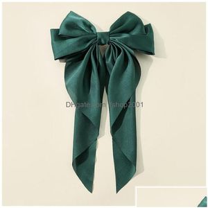 ヘアクリップバレットヘアクリップbarrettes large satin bow hairpins for women girl wedding long ribbon jorean clip hairgrip accessori dhdhl