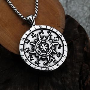 Pendant Necklaces European And American Style Fashion Twelve Constellations Hip Hop Compass Personalized Round Label Men's