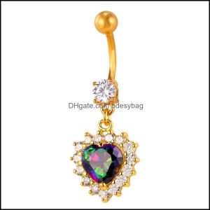 Catene di ventre catene a forma di cuore cristallino Donne giallo oro giallo/sier color ombelico gioielli piercing anello intero db352 dro bdesybag dhm