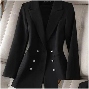 Garnitury damskie Blazery czarne podwójne piersi damskie marynarki kurtka 4xl biuro biznesowy płaszcz jesienny zima kobiety