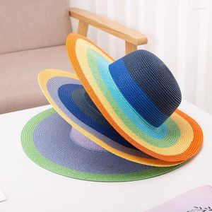 Breda brimhattar 2024 Summer Fashion Multicolor Striped Straw Hat Women's Bowler Sunshade
