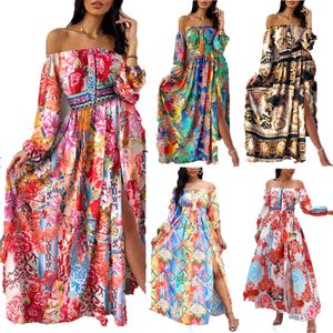 sukienki na kobietę sukienkę maxi sukienki vintage sukienki letnia slash szyja paisley druk Kim Kardashian Style Middle talia S 3xl vestidos spódnica imprezy got sexy