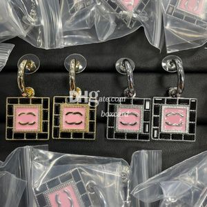 Vintage Black Pink Earrings Eardrops Golden Square Letter Earrings Dangler Drop Studs With Gift Box