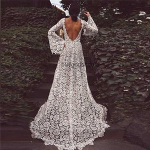 Lace Boho Brautkleider für Frauen 2021 Langarm Rückenless A-Line Bohemian Brautkleid Strand Brautkleider Vestidos de Novia