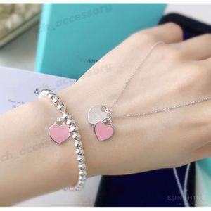 Designer Heart bracelet Pendant necklace Tiffanyjewelry S925 Silver Tiffanynecklace Jewlery Sterling High Edition Peach Heart Coll with box 753