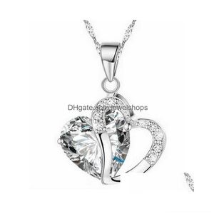 Подвесные ожерелья подвесные ожерелья сердечный ожерелье для женщин мода 925 стерлинги сереровые цепи чара