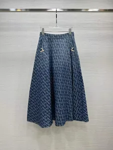 2024 Skirts Designer Women Blue Denim Chain Letter A-line Elegant Skirts Ladies High Waist Skirt Street Wear