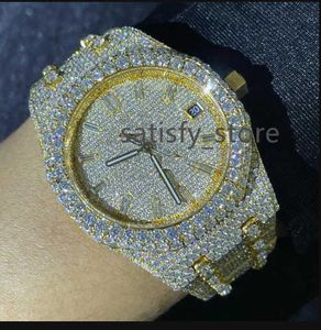 Премиум золотой серебряный круглый циферблат VVS Moissanite нержавеющая сталь часы Hip Hop Buft Down Iceed Out Sterling Silver Watch