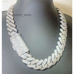 RTS Tung kubansk länkkedja 925 Sterling Silver 15mm/20mm 3Rows Solid Moissanite Cuban Necklace Hiphop Gold Plated SMYELLY