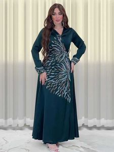 エスニック服女性のための秋のイスラム教徒のドレスサテンdiaomnd jalabiya abaya ramadan longドレス