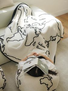 Blankets Map Black And White Double-sided Half Edge Velvet Blanket Nap Knitted Sofa Towel