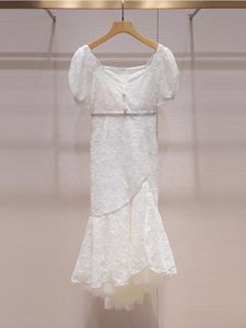 2024 French Maje collar ruffled top with half skirt, hollowed out embroidery dress, salt and sweet dressing, two-piece set for summer