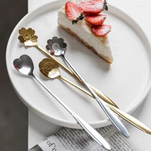 Löffel Gold Silber Blume Edelstahl Tee Set Kaffeelöffel Honig Dessert Eisschaufel langes Griff Teelöffel Tischgeschirr