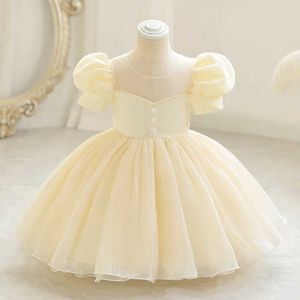 Платья девочки W002 Девушки -дворцовый стиль короткая юбка детская детская принцесса пузырьковая рукав сетка