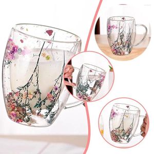 Wine Glasses Floral Dry Flowers Cup Simple Heat Resistant Double Glass High Ins Trends Cups Coffee Borosilicate Wall Tea B3h8